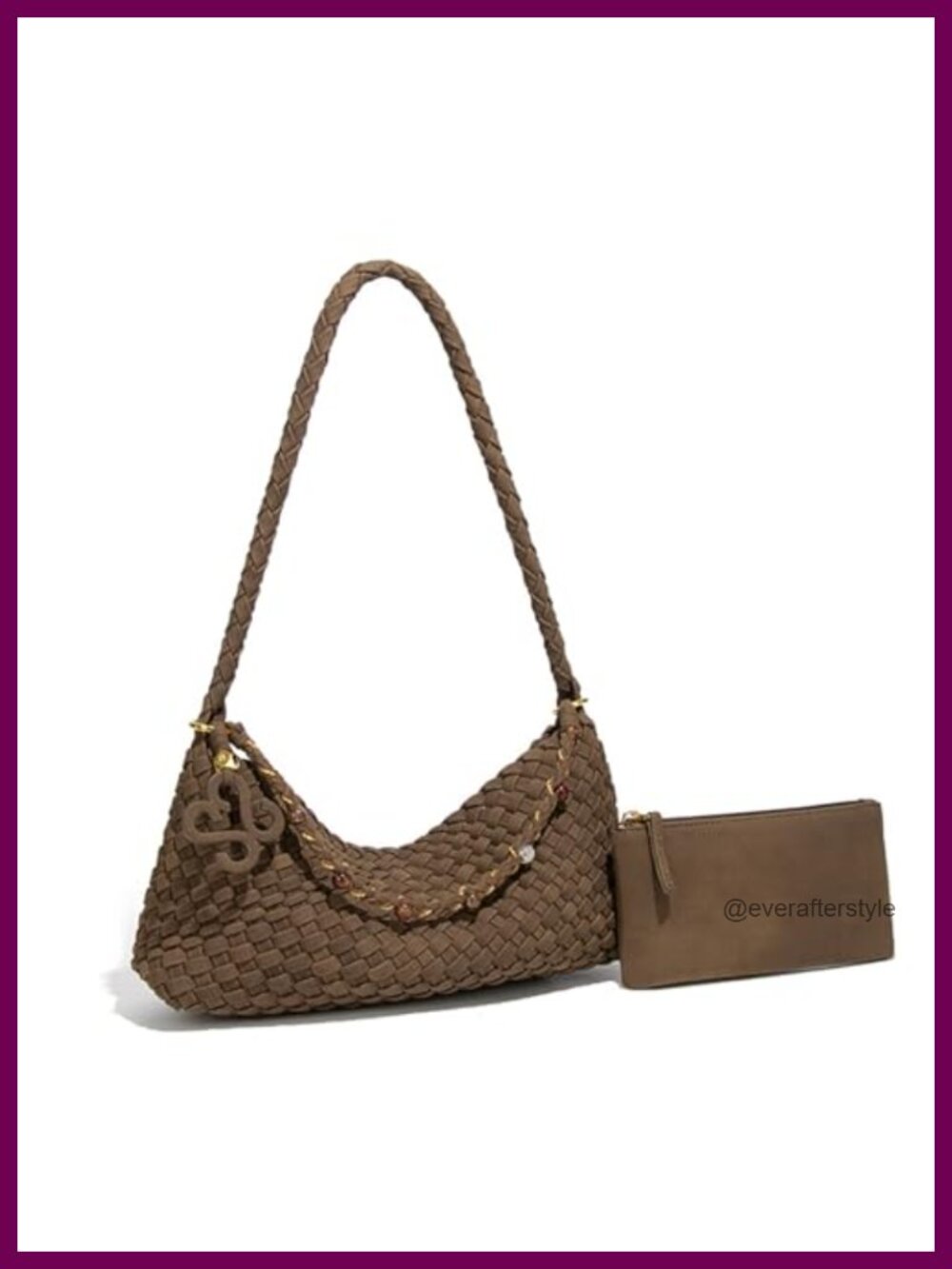 Faux Suede Woven Hobo Bag Slouchy Shoulder Bag with Pouch